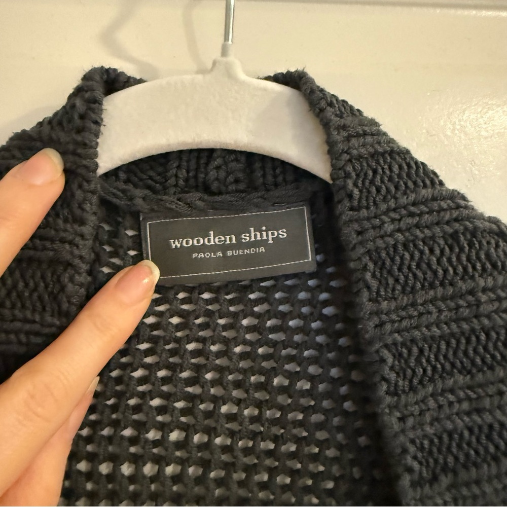 Wooden Ships Chunky Open Knit Grey Cardigan (S/M) - Picture 3 of 7